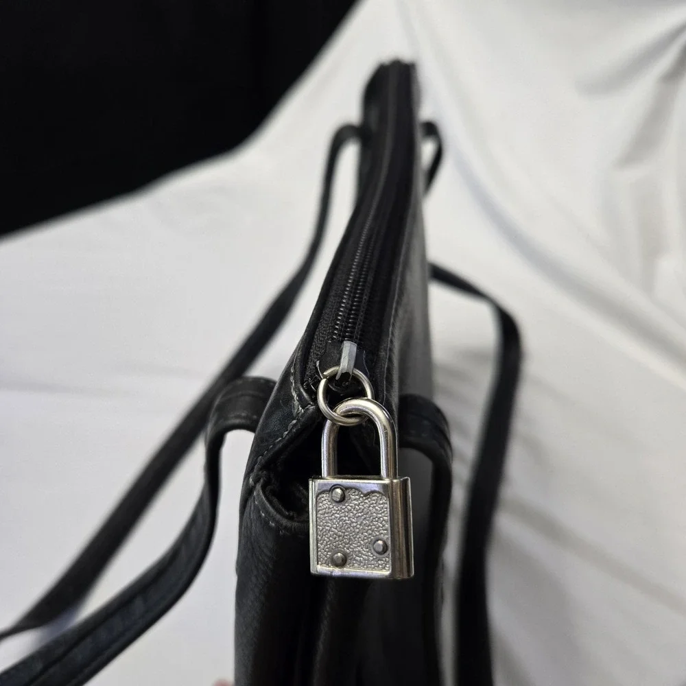 Tignanello Tig. Two Black‎ Pebble Leather Double Strap Shoulder Purse Capsule